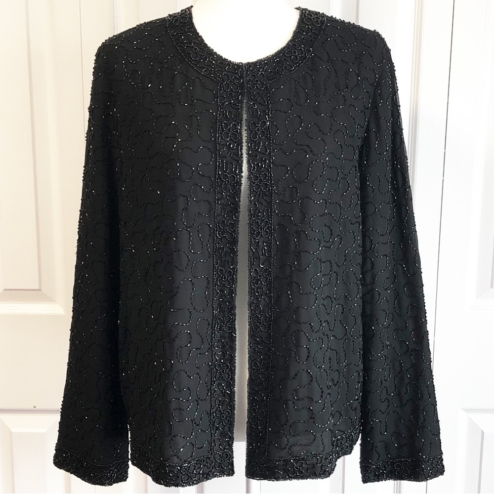 Vintage JMD New York Formal Black Beaded Long Sleeve Suit Jacket Large